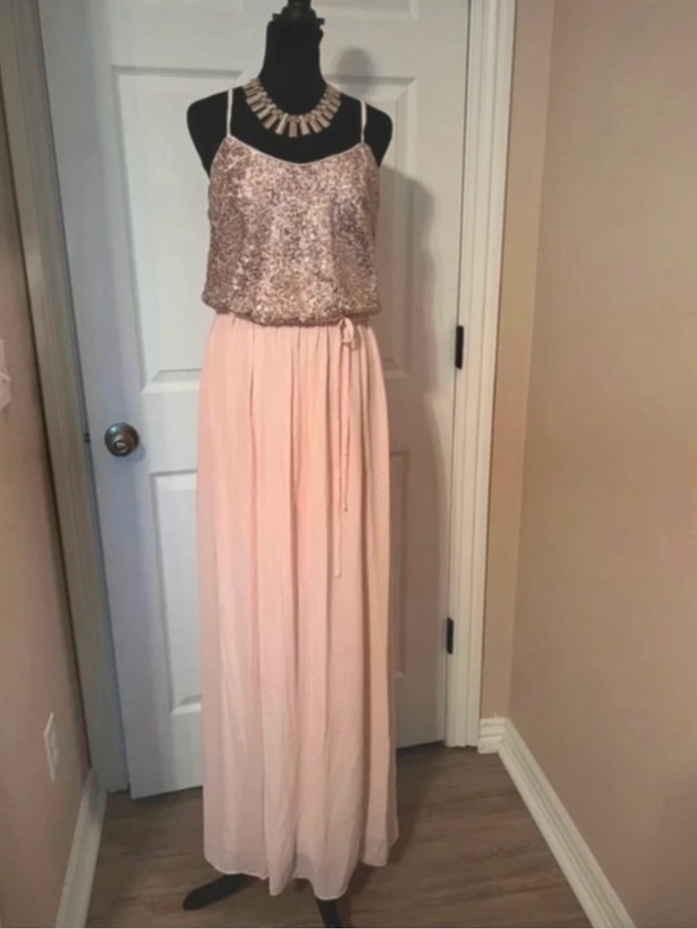 David’s Bridal formal Sequin Pink Bridesmaid Dress